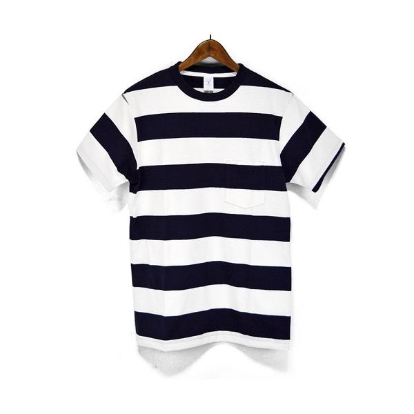 VELVA SHEEN(ベルバシーン)161560W WIDE BORDER ワイド ボーダー ポケット 付 半袖 クルーネック Tシャツ 丸胴 S/S TEE ポケT アメリカ 米国 製