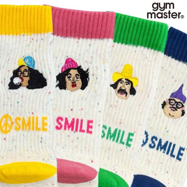 gym master ジムマスター カラーネップSMILE刺繍ソックス 靴下 くつ下 スマイル プレゼント 贈り物 イエロー 黄色 ピンク 紺 ネイビー 緑 グリーン スポーツ