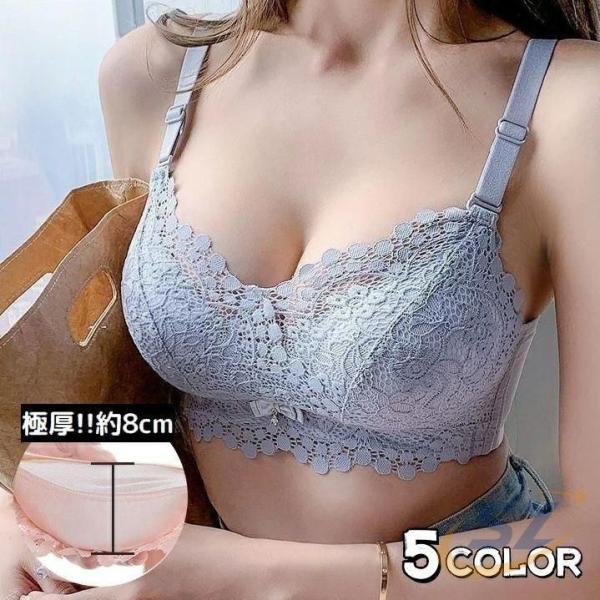 ノンワイヤーブラ 極厚パッド ブラジャー レディース ノンワイヤー 3ゾンチー4カップ 花柄 レース 脇高 補正 下着 インナー 使いやすい おうちカフェ