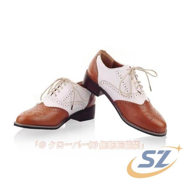 レディース おじ靴 大きいサイズ ローファー マニッシュシューズ シェンヘン レースアップ ウイングチップ バイカラー オックスフォードシューズ