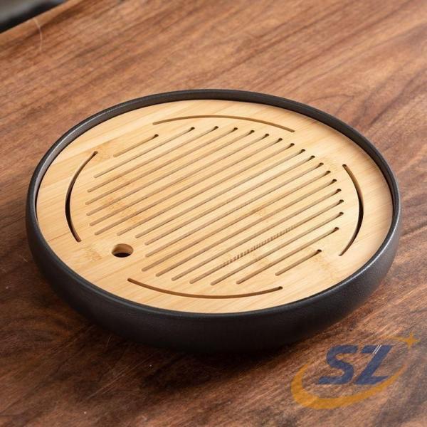 中国茶器 排水式茶盤 円形 中国式茶トレイ 竹製 ティートレイ 茶盆 ティープレート シェンヘン 竹製トレー 貯水式茶盤 茶台 ちゃばん 茶海 茶用品 アジア雑貨