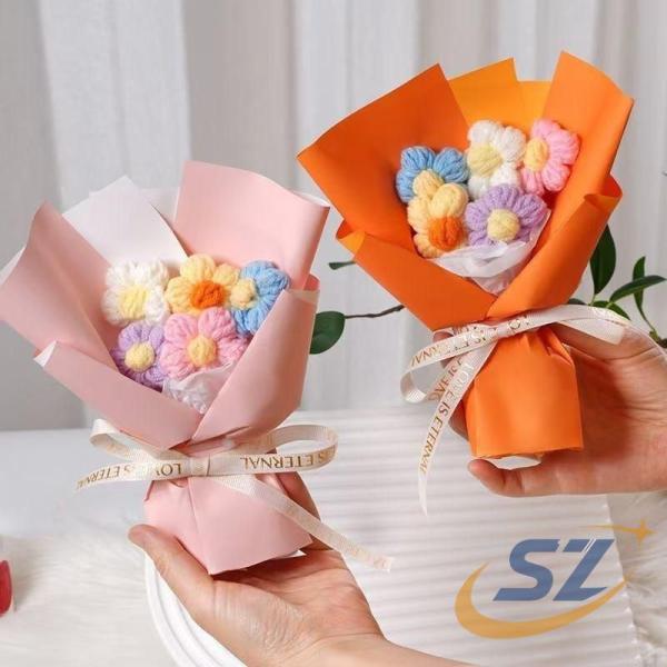 ニットブーケ かぎ針編み ミニブーケ 手作り花 造花 子供 花束 毛糸 可愛い フラワー シェンヘン カラフル 飾り 記念日 ギフト プレゼント 誕生日 枯れない花
