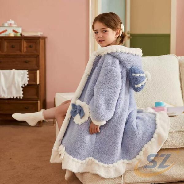 子供服 キッズ 着る毛布 水回り用品 浴室用品 家庭用 ナイトガウン ルームウェア シェンヘン パジャマ 女の子 バスローブ 長袖 寝巻き フード付き 可愛い秋冬