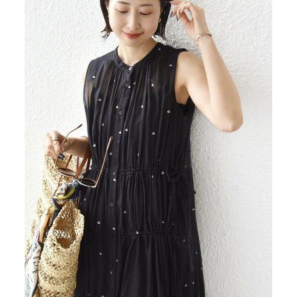 SHIPS / シップス 〈手洗い可能〉コットン オーガンジー 刺繍 ウエスト ドロスト ワンピース