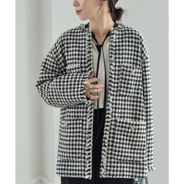 quaranciel SHIPS ファンシー ツイード ノーカラー ジャケット SHIPS（シップス） quaranciel: チェック ファンシー ツイード ノー