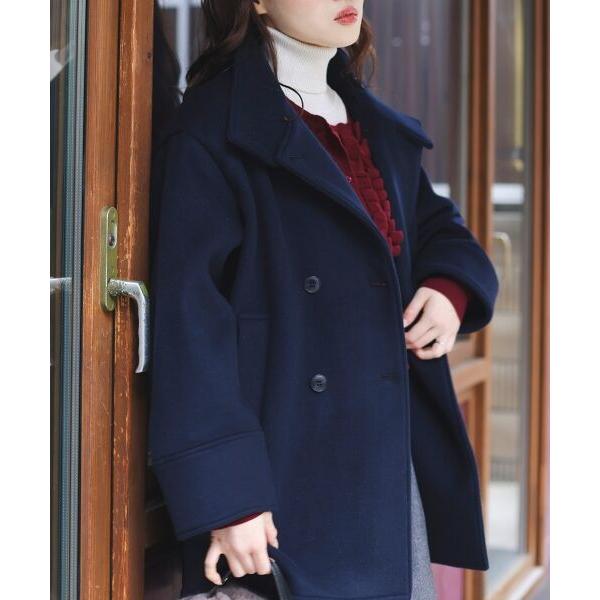【新品】ルクールブラン＊ウールブレンドテーラードカラーショートコート ネイビー le.coeur blanc（ルクールブラン） スタンドネックテントラインウール