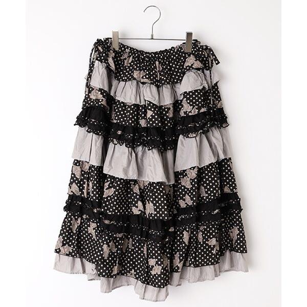 PINK HOUSE（ピンクハウス） 水玉りぼんプリントパッチワークスカート
