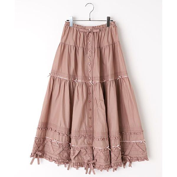ピンクハウスフリル綿ローンピンクノースリーブブラウスとスカート（未