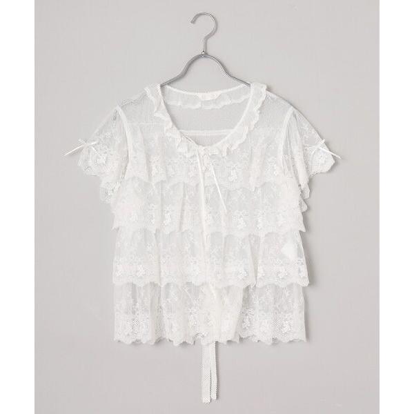 PINK HOUSE（ピンクハウス） あじさい柄レースフリル使いブラウス