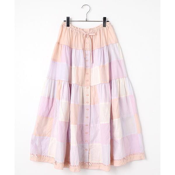 美品　ピンクハウス　パッチワーク　紫陽花　グラデーション　スカート PINK HOUSE｜あじさいグラデーションパッチワークスカート