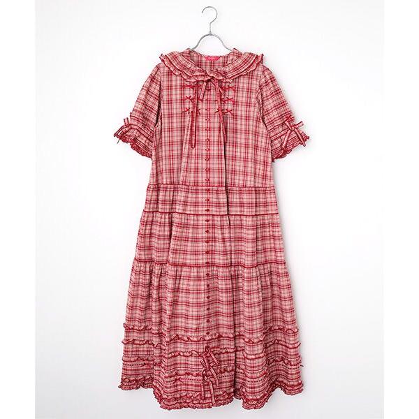 PINKHOUSE うさぎの耳フード付きオリジナルチェックワンピース