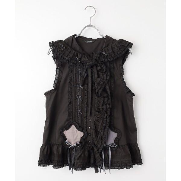 ピンクハウス　希少フリル付きカジュアルベストジレ PINK HOUSE（ピンクハウス） ベスト ジレ ホワイトローズモチーフ