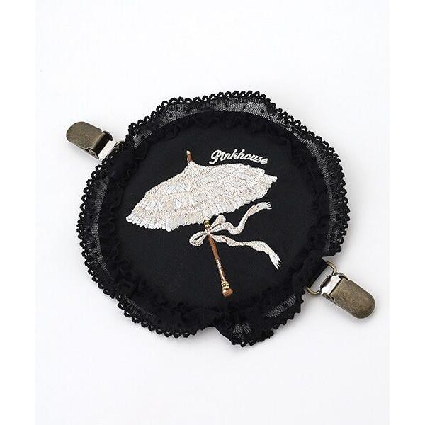 ピンクハウス パラソル刺繍 ワッペン付きたくし上げクリップ ブローチ アイボリー PINK HOUSE ブローチ パラソル刺繍ワッペン付きたくし上げ