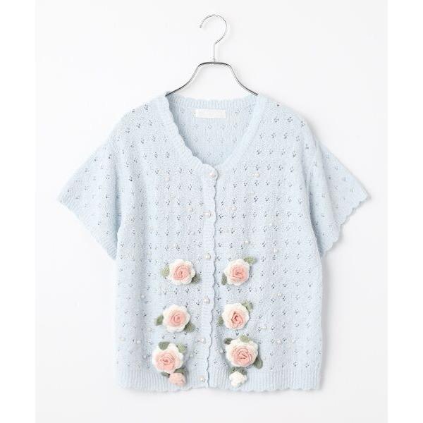 PINK HOUSE / ピンクハウス Rose Pearlモチーフ使いニットカーディガン