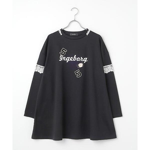 INGEBORG 白ライン黒レース柄チュニック未使用品 INGEBORG 白ライン黒レース柄チュニック未使用品 INGEBORG 白