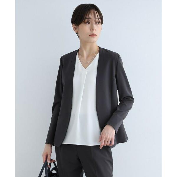 新品タグ付✨インディヴィ 洗える UVカット ノーカラージャケット 日本製 42 INDIVI / インディヴィ 【定番スーツ/洗える/UVケア】ストレッチ