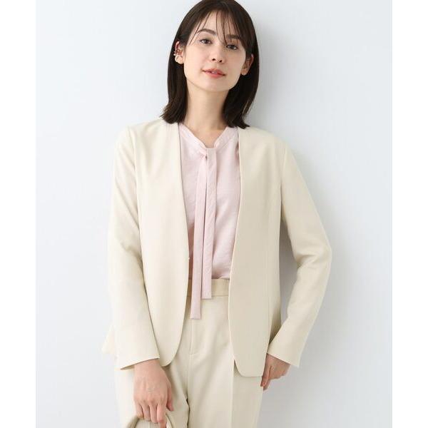 日本製インディヴィノーカラーストレッチジャケット大きいサイズ 洗える／通勤／スーツ】メランジストレッチ ノーカラージャケット ジャケット・アウター