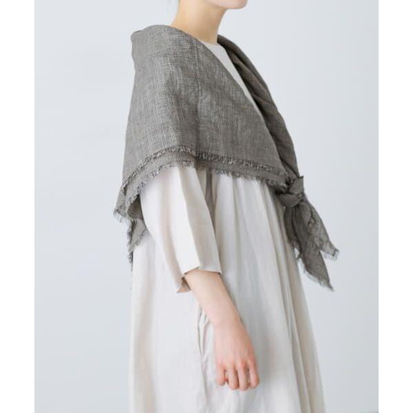 【新品・タグ付き】かぐれ　リネンチェックスクエアストール　L.GRAY かぐれ / リネンチェックスクエアストール : タカシマヤ