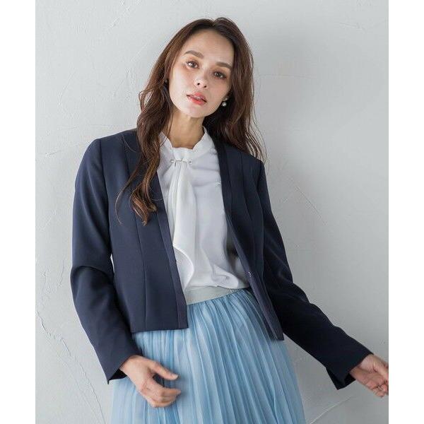 ビアッジョブルー ノーカラー ジャケット | www.couros.com.pe