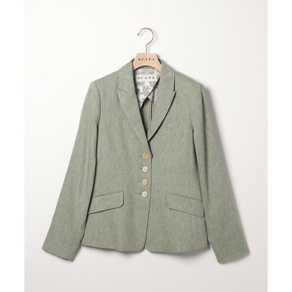 SCAPA テーラードジャケット 麻100% SCAPA テーラードジャケット 袖のみ裏地付き 無地 肩パッド(厚さ