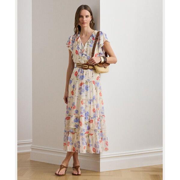 LAUREN RALPH LAUREN / ローレン ラルフ ローレン フローラル ベルテッド ジョーゼット ティアード ドレス