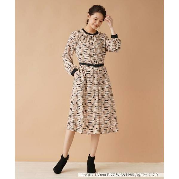 Leilian / レリアン 洗える幾何学柄ミディワンピース  