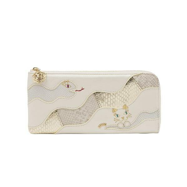 ANNA SUI アナスイ ウィズスネークLファスナー薄マチ長財布 アイボリー ANNA SUI / アナスイ ウィズスネーク Lファスナー薄マチ長財布
