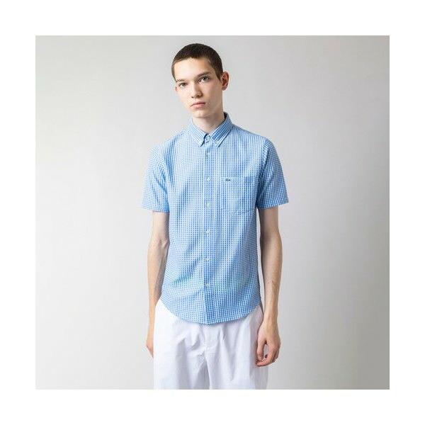 【新品タグ付】ラコステ　チェック　半袖シャツ　BD　クールマックス　ロゴタグ　L LACOSTE（ラコステ） クールマックスブレンドジャガード半袖チェック