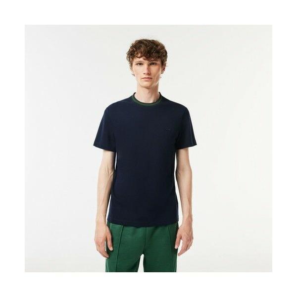 ★LACOSTE★ボーダーリブニットクルーネック鹿の子地レディースTシャツ☆ ボーダーリブニットクルーネック鹿の子地Tシャツ TF7221