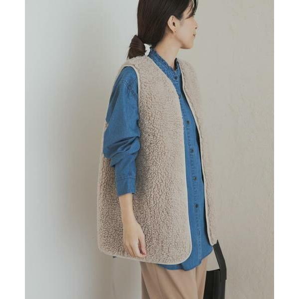 土日限定Sale❗️羊革シープスキン　ロングジレ　ベスト　ボア　リバーシブル 土日限定Sale❗️羊革シープスキン ロングジレ ベスト ボア