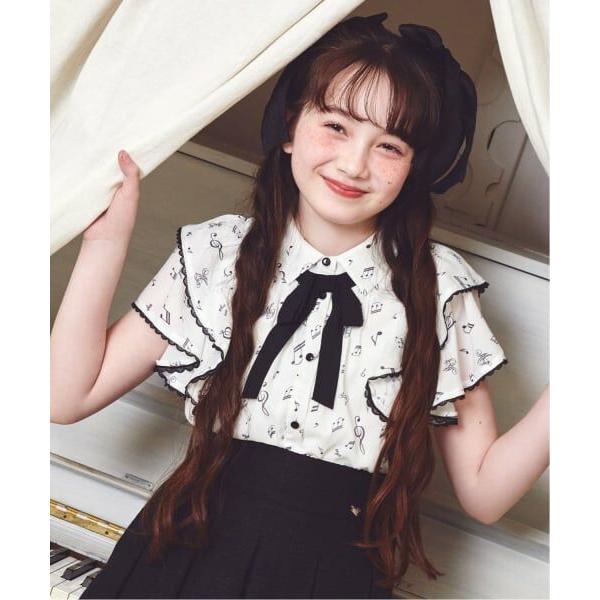 メゾピアノジュニア 音符柄フリル付き半袖ワンピース mezzo piano Junior（メゾピアノ ジュニア） 音符柄フリルブラウス