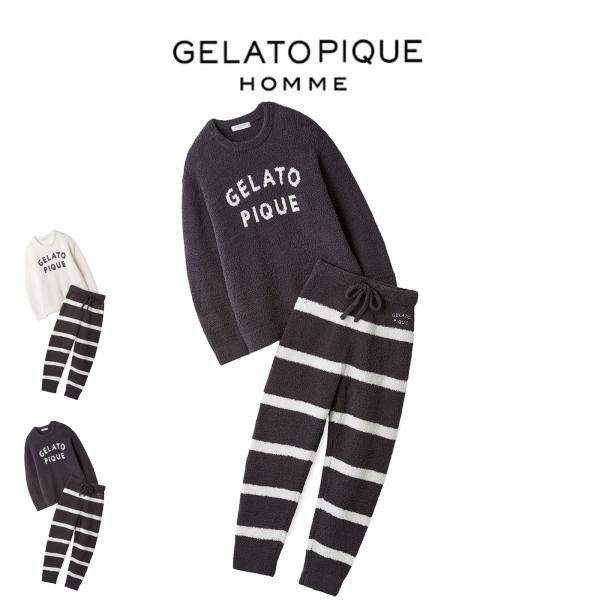 ジェラートピケ オム GELATO PIQUE HOMME (12月下旬以降入荷) パウダーロゴジャガードプルオーバー＆ロングパンツセット pmnt255052 メンズ 部屋着 ルームウェア 上下セット パジャマ 2025冬 プレゼントにおすすめ gelato pique（ジェラートピケ） オム GELATO PIQUE HOMME パウダー
