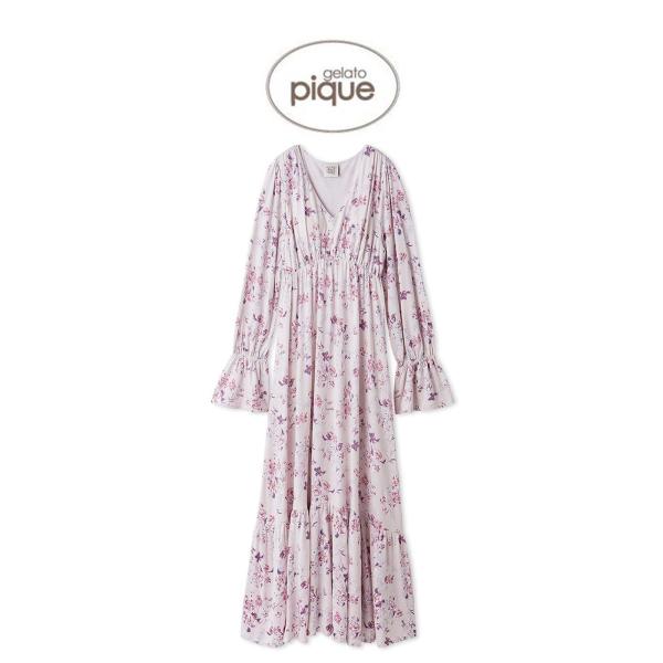 gelato pique（ジェラートピケ） 花柄カップイン長袖ワンピース
