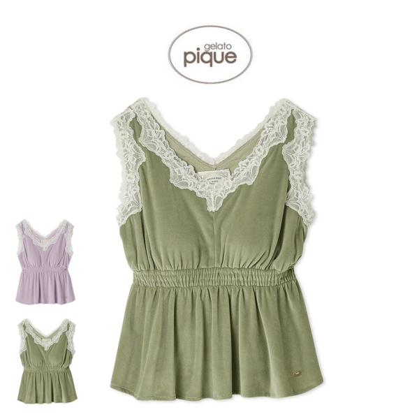 SALE30%OFF ジェラートピケ MUCHA ベロア×レースカップインタンクトップ pwct254283 ジェラピケ ミュシャ ルームウェア gelato pique