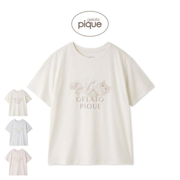ジェラートピケ 抗菌防臭 バスタイムCATワンポイントTシャツ pwct264260 ジェラピケ Tシャツ パジャマ ルームウェア 部屋着