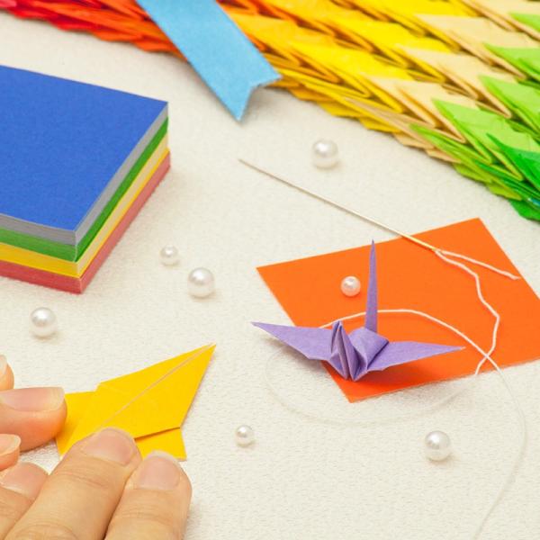 千羽鶴キットS 20色 手作りキット【水晶付】千羽鶴用折り紙と材料の