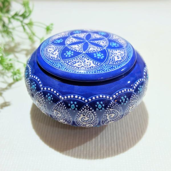 香合　トルコブルー　女流陶芸家　手作り　ハンドメイド　ブルーアート　陶器　小物入 sendaiturcohandmade_42533-tu-020
