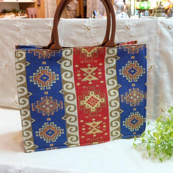 トルコ雑貨 キリム柄バック ハンドメイド 内ポケットアリ 織物