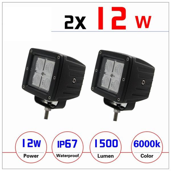 LEDワークライト 作業灯 12W 広角タイプ 6000K IP67防水 CREE製 12V/24V 防水・防塵・耐衝撃・長寿命 汎用 2個売り 送料無料
