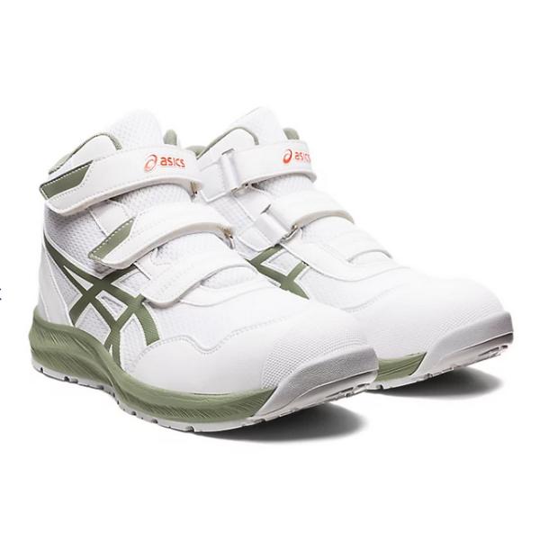 安全靴 CP216 アシックス 1273A076 ウィンジョブ 100 ホワイト×ライケングリーン  asics 作業靴 セーフティーシューズ ハイカット  ベルトタイプ 3色展開