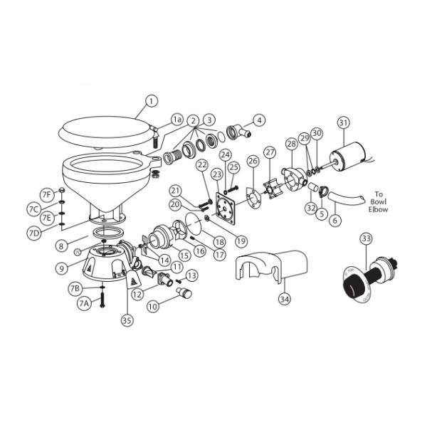 JABSCO 電動マリントイレ 12V  用モーター/ポンプアッセンブリー対応型式：37010-3092・37010-4092にて使用可能添付部品図の 14-32 となります。明細・14　チョッパープレート　x1・15　マセレーターハウジン...