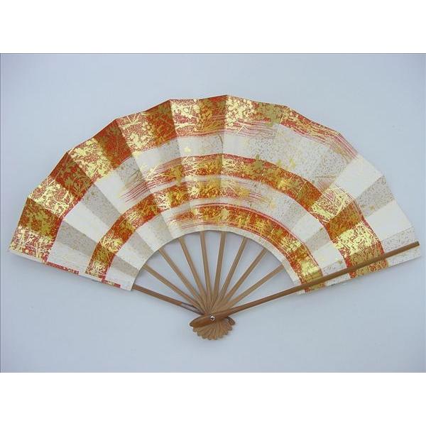 舞扇子 日本舞踊、踊り用 29cm 手引きかすみ 手押し箔 朱 スス竹骨 京