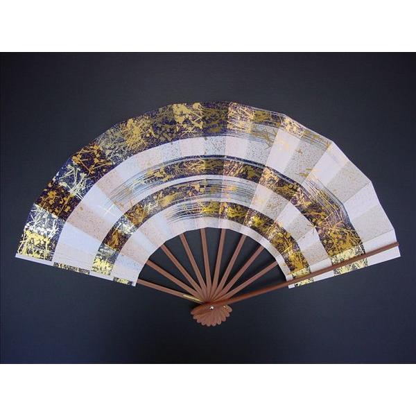 舞扇子 日本舞踊、踊り用 29cm 手引きかすみ 手押し箔 紺 スス竹骨 京