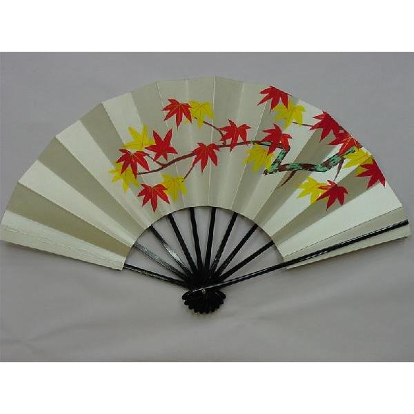 舞扇子 日本舞踊・踊り用 29cm もみじ 手書き 銀パール地 黒塗骨 箱