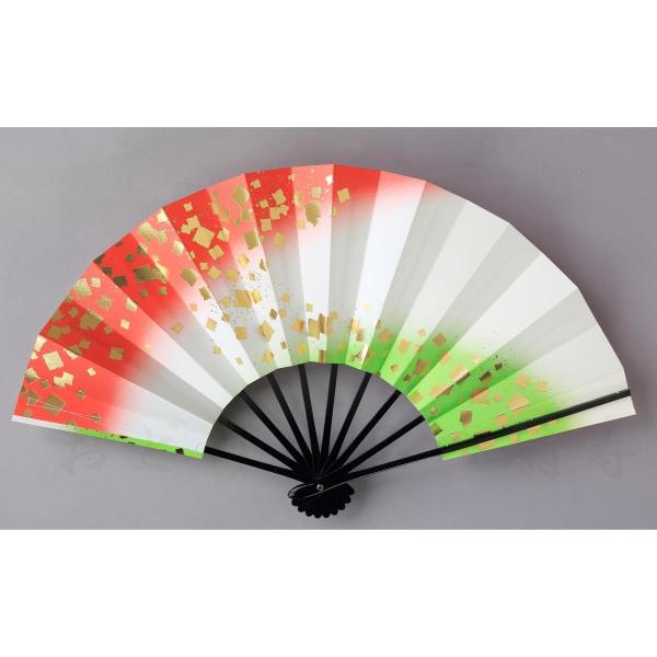 舞扇子 日本舞踊 踊り用 金箔・朱・若草 黒塗骨 京扇子 箱なし