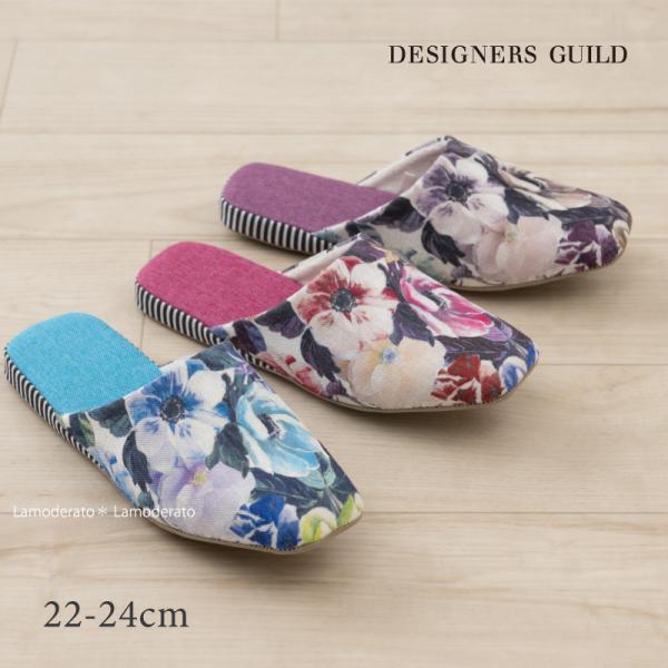 適応サイズ：約22〜24cm素材：（甲表・中板）ポリエステル　（甲裏）パイル/綿・地糸/ポリエステル　（底材）PVC   カラー：ブルー・ピンク・パープル中国製ウォッシャブル(タンブラー乾燥はできません)水彩画風で描かれた華やかな色彩のシャ...