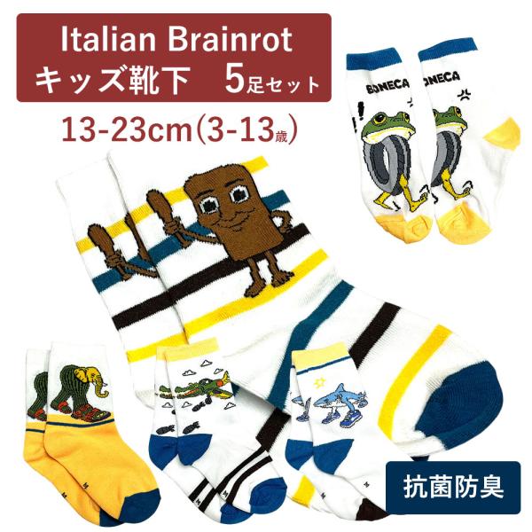 キッズ 靴下 イタリアン ブレインロット 5足セット 子供用靴下 抗菌素材7A 13-23cｍ it03