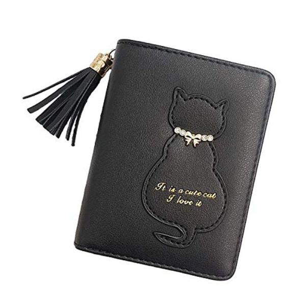 ワンドロップ 二つ折り 財布 レディース かわいい ネコ プレゼント カード 小銭 入れ ウォレット タッセル 付き ミニ ブルー 激安正規