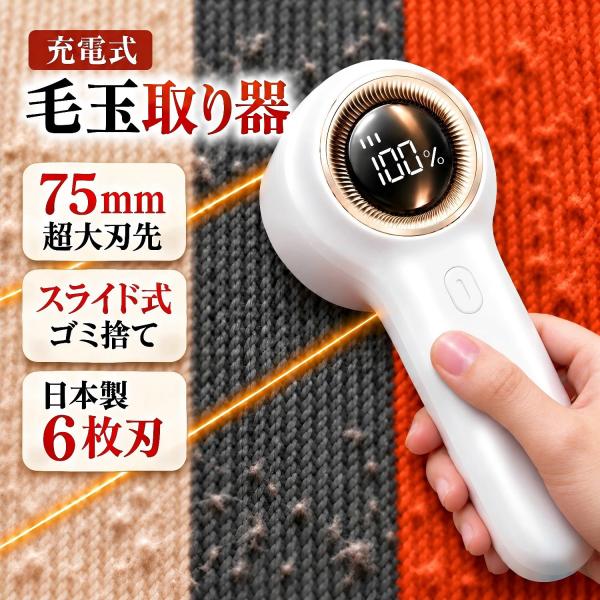 【2026進化クーポンで1,980円】毛玉取り 電動 毛玉取り器 毛玉取り機 日本製6枚刃 充電式 強力 生地を傷めない スライドゴミ捨て LED残量表示 静音 家庭用