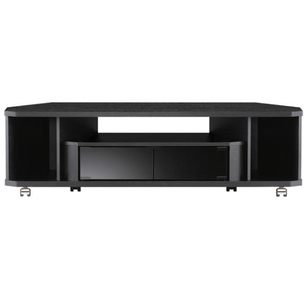 昔ながらの黒色テレビ台 キャスター付き ガラス扉 TVラック 横幅約